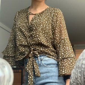 Front tie bell sleeve blouse